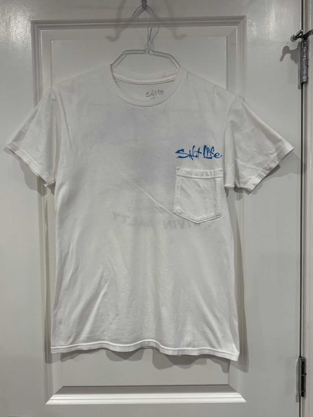 Salt Life White Short Sleeve Pocket Tee with Blue Logo